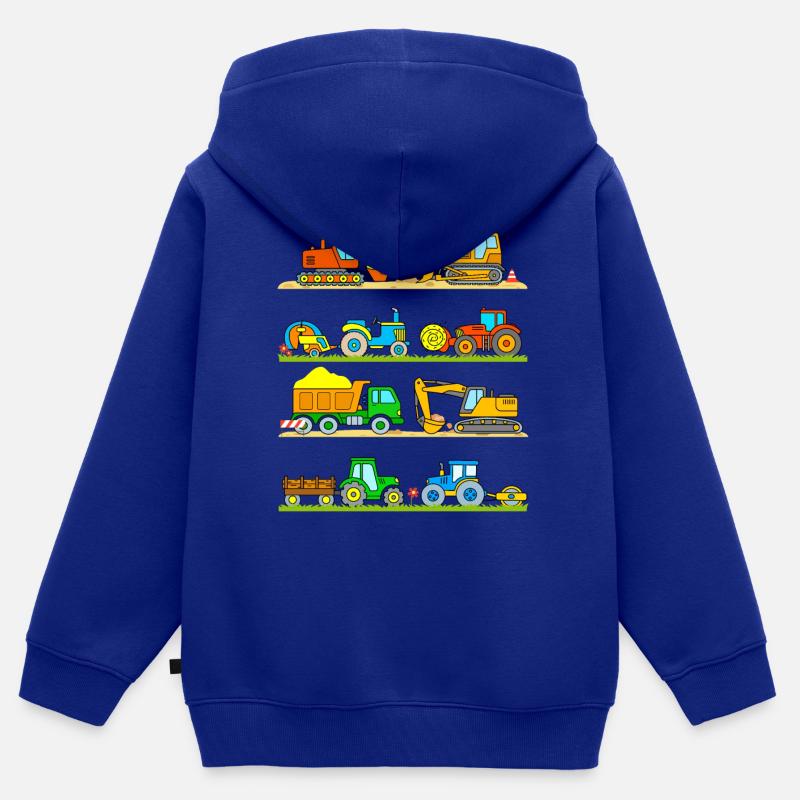 Tracteurs Excavatrices Véhicules - Sweat Premium à capuche zippé enfant bio - bleu roi