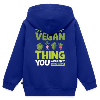 Vegan Veganer - Kinder Premium Organic Zip Hoodie - Royalblau - Hinten - AI Model Kid Male (0cm)