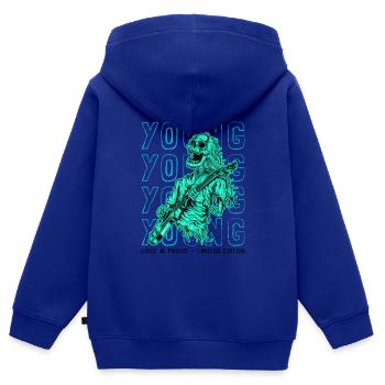 Skeleton Guitariste Guitariste Guitariste Rock Musique - Sweat Premium à capuche zippé enfant bio - bleu roi - Dos - AI Model Kid Male (0cm)