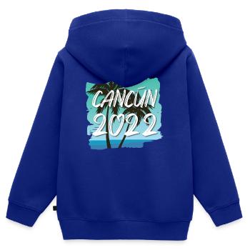 Cancún 2022 - Sweat Premium à capuche zippé enfant bio - bleu roi - Dos - AI Model Kid Male (0cm)