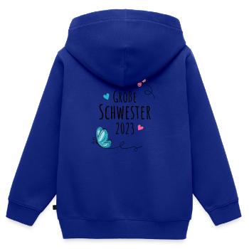 Große Schwester 2023 Schmetterlinge / Big Sister - Kinder Premium Organic Zip Hoodie - Royalblau - Hinten - AI Model Kid Male (0cm)