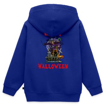 Halloween Halloween Halloween Halloween Halloween - Sweat Premium à capuche zippé enfant bio - bleu roi - Dos - AI Model Kid Male (0cm)
