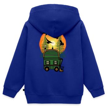 Bauwagen Naturfreund Freak Öko Haus Hütte wohnen - Sweat Premium à capuche zippé enfant bio - bleu roi - Dos - AI Model Kid Male (0cm)
