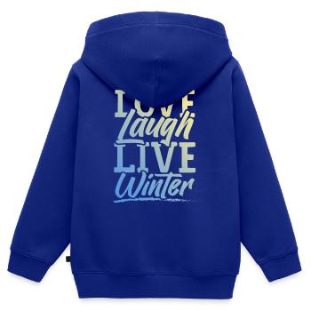 Love Live Winter - Sweat Premium à capuche zippé enfant bio - bleu roi - Dos - AI Model Kid Male (0cm)
