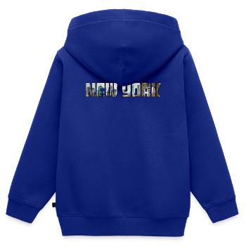 New York - Sweat Premium à capuche zippé enfant bio - bleu roi - Dos - AI Model Kid Male (0cm)