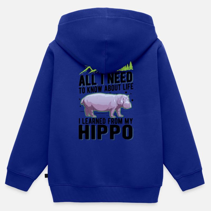 Hippo Cadeau Hippo Hippo Hippo - Sweat Premium à capuche zippé enfant bio - bleu roi