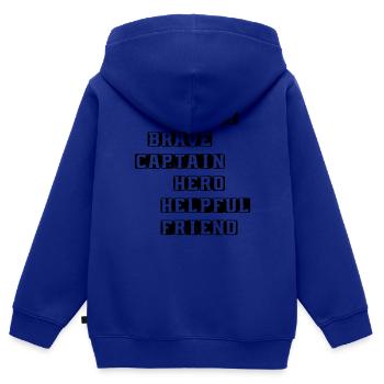 Drôle Brave Captain Hero Ami serviable - Père’s - Sweat Premium à capuche zippé enfant bio - bleu roi - Dos - AI Model Kid Male (0cm)