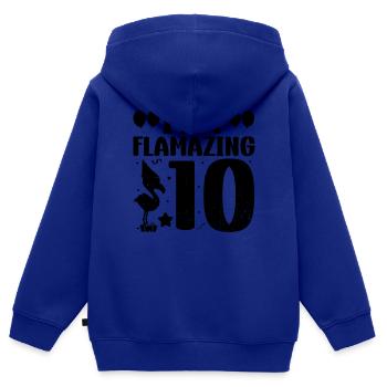 Je suis Flamazing 10 ans Flamingo Anniversaire - Sweat Premium à capuche zippé enfant bio - bleu roi - Dos - AI Model Kid Male (0cm)