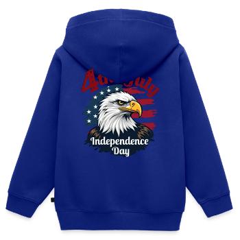 Amérique USA Eagle 4 juillet Jour de l’indépendance - Sweat Premium à capuche zippé enfant bio - bleu roi - Dos - AI Model Kid Male (0cm)