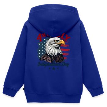 Amérique USA Eagle 4 juillet Jour de l’indépendance - Sweat Premium à capuche zippé enfant bio - bleu roi - Dos - AI Model Kid Male (0cm)