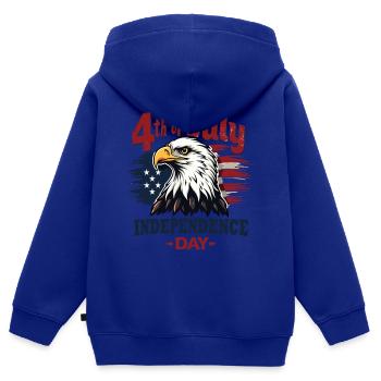 Amérique USA Eagle 4 juillet Jour de l’indépendance - Sweat Premium à capuche zippé enfant bio - bleu roi - Dos - AI Model Kid Male (0cm)