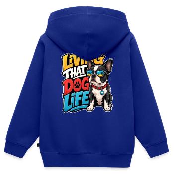 Boston Terrier - Kinder Premium Organic Zip Hoodie - Royalblau - Hinten - AI Model Kid Male (0cm)