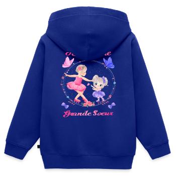 Ballet - Je vais être grande sœur - Ballerine - Sweat Premium à capuche zippé enfant bio - bleu roi - Dos - AI Model Kid Male (0cm)