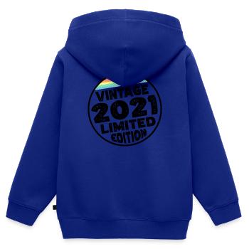 Millésime 2021 Cadeau d’anniversaire Fête d’enfants - Sweat Premium à capuche zippé enfant bio - bleu roi - Dos - AI Model Kid Male (0cm)
