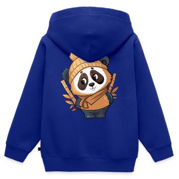 Panda mignon avec écharpe et chapeau à pompon. - Sweat Premium à capuche zippé enfant bio - bleu roi - Dos - AI Model Kid Male (0cm)