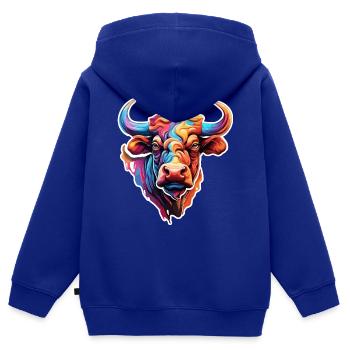 Stier / Bulle / Tier / Hörner / Stierkampf - Kinder Premium Organic Zip Hoodie - Royalblau - Hinten - AI Model Kid Male (0cm)