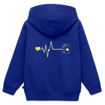 Card Poker Pulse Coeur Amour - Sweat Premium à capuche zippé enfant bio - bleu roi - Dos - AI Model Kid Male (0cm)