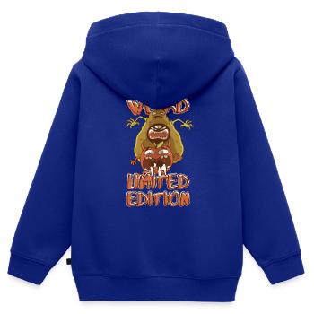 Monster Avocado Hunts Tomato - Édition Limitée - Sweat Premium à capuche zippé enfant bio - bleu roi - Dos - AI Model Kid Male (0cm)