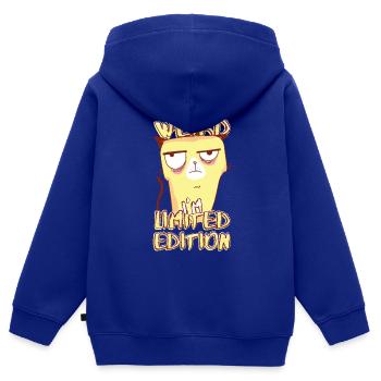 Annoyed Cartoon Cat - Édition limitée - Dicton - Sweat Premium à capuche zippé enfant bio - bleu roi - Dos - AI Model Kid Male (0cm)
