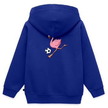 Comic Flamingo spielt Fußball - Kinder Premium Organic Zip Hoodie - Royalblau - Hinten - AI Model Kid Male (0cm)
