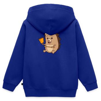 Comic Igel spielt Kuhglocken - Kinder Premium Organic Zip Hoodie - Royalblau - Hinten - AI Model Kid Male (0cm)