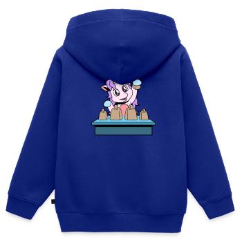 Comic Einhorn spielt Kuhglocken - Kinder Premium Organic Zip Hoodie - Royalblau - Hinten - AI Model Kid Male (0cm)
