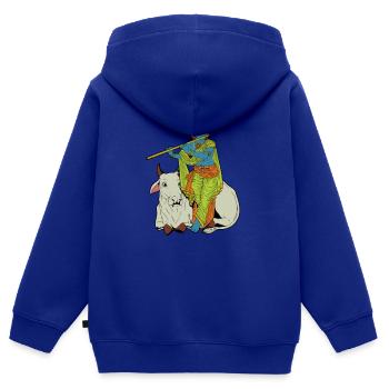 Dieu hindou - le joueur de flûte bleue Krishna - Sweat Premium à capuche zippé enfant bio - bleu roi - Dos - AI Model Kid Male (0cm)
