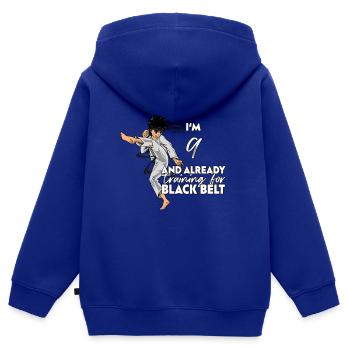 Ich bin 9 - Jungen Karate - Kinder Premium Organic Zip Hoodie - Royalblau - Hinten - AI Model Kid Male (0cm)