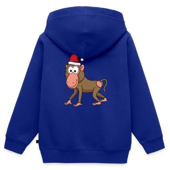Singe singe Noël - Sweat Premium à capuche zippé enfant bio - bleu roi - Dos - AI Model Kid Male (0cm)