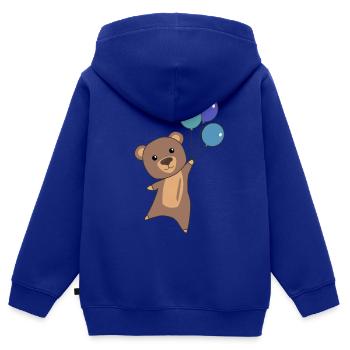 Bär fliegt mit Luftballons nach oben - Kinder Premium Organic Zip Hoodie - Royalblau - Hinten - AI Model Kid Male (0cm)
