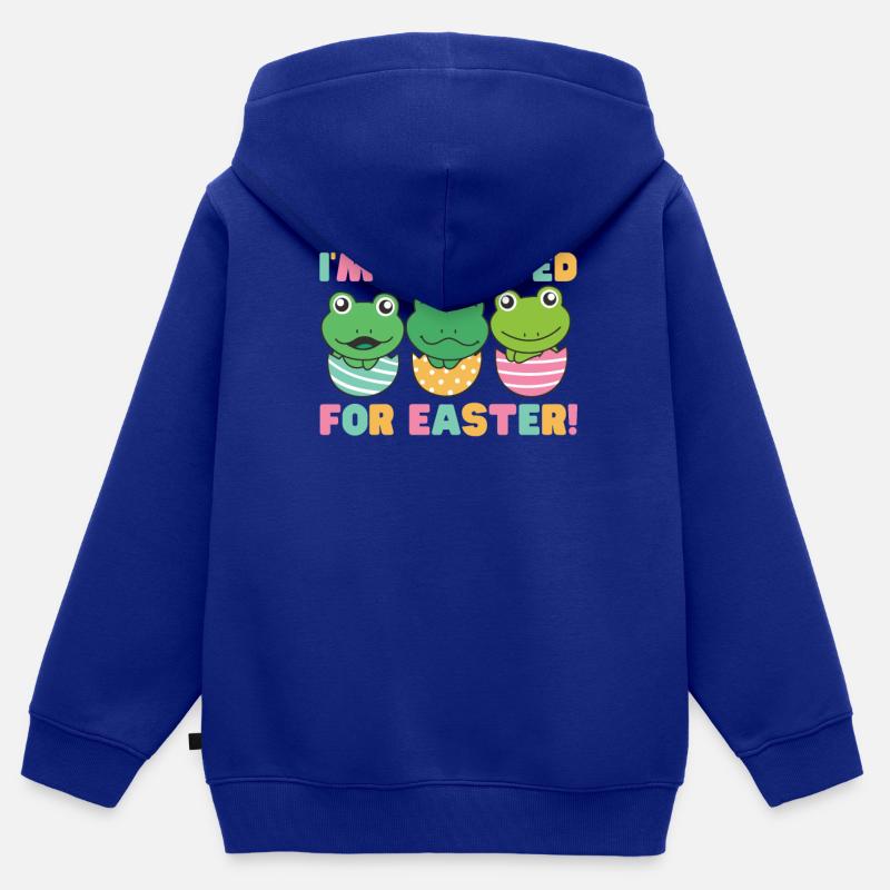 grenouilles douces à Pâques avec œufs de Pâques grenouille - Sweat Premium à capuche zippé enfant bio - bleu roi
