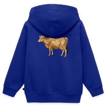Zeichnung eines Jersey Rind - Kinder Premium Organic Zip Hoodie - Royalblau - Hinten - AI Model Kid Male (0cm)