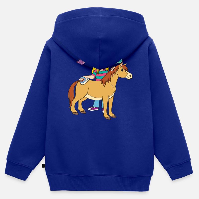 Fille de cheval - Sweat Premium à capuche zippé enfant bio - bleu roi