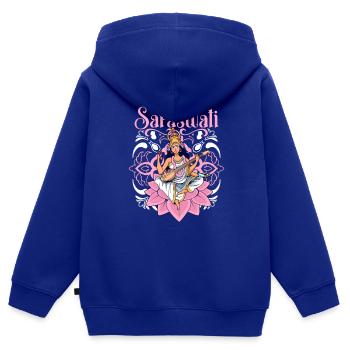 Dieu hindou - Saraswati - Sweat Premium à capuche zippé enfant bio - bleu roi - Dos - AI Model Kid Male (0cm)