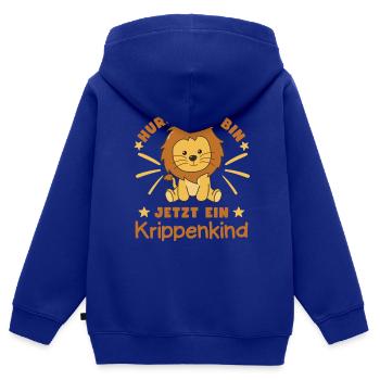 Hourra, je suis un enfant de berceau maintenant Leo - Sweat Premium à capuche zippé enfant bio - bleu roi - Dos - AI Model Kid Male (0cm)