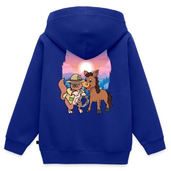 Sinistre, Chat, Far West, Chats, Cavalier, Cavalier - Sweat Premium à capuche zippé enfant bio - bleu roi - Dos - AI Model Kid Male (0cm)