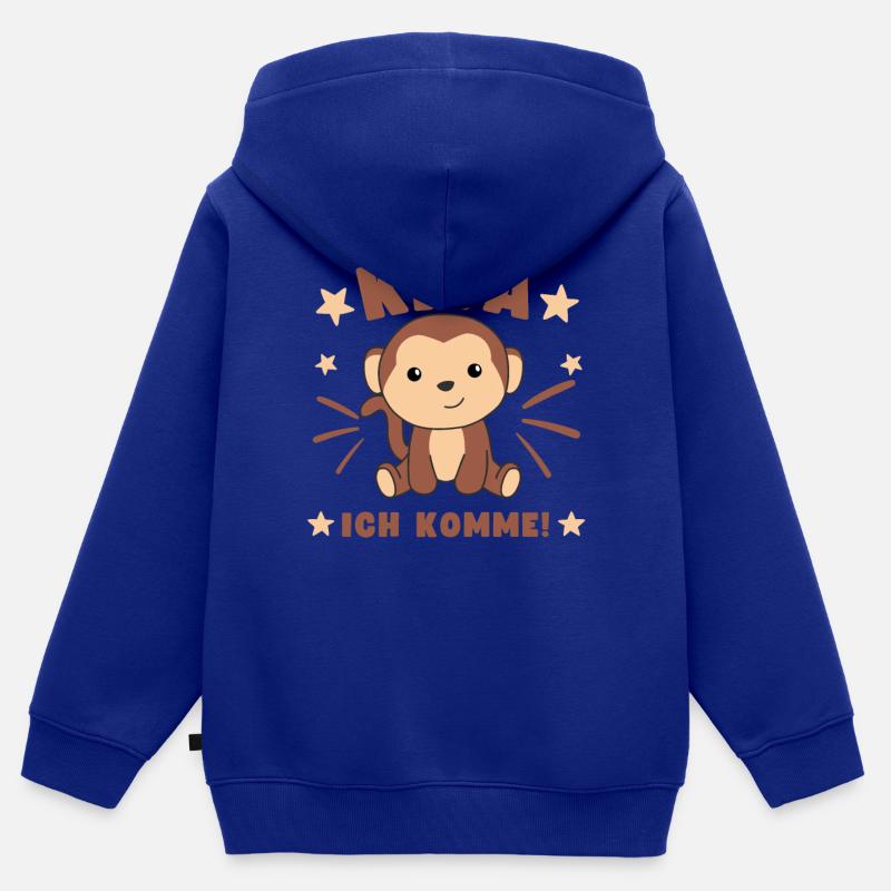 Kita J’arrive Kitakind Monkey - Sweat Premium à capuche zippé enfant bio - bleu roi