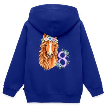 8.Geburtstag T-Shirt Pferd mit Zahl 8 - Kinder Premium Organic Zip Hoodie - Royalblau - Hinten - AI Model Kid Male (0cm)