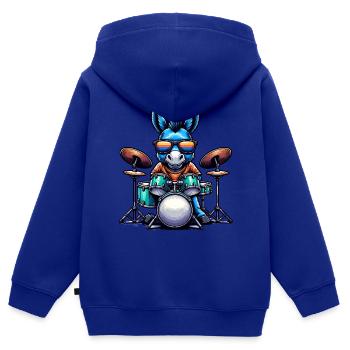 Global - Noir sans Japon Modèle - Sweat Premium à capuche zippé enfant bio - bleu roi - Dos - AI Model Kid Male (0cm)