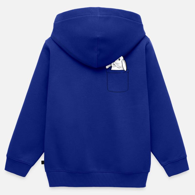 Poche lapin - Sweat Premium à capuche zippé enfant bio - bleu roi