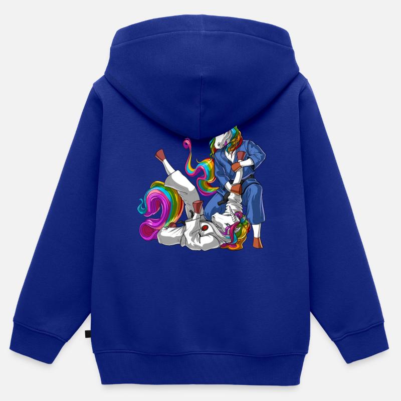 Combattants de Jiu-Jitsu licorne - Sweat Premium à capuche zippé enfant bio - bleu roi