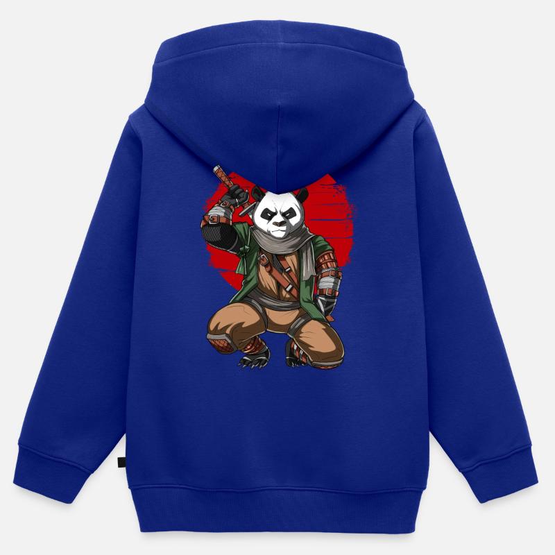 Panda Bear Ninja Samurai - Sweat Premium à capuche zippé enfant bio - bleu roi