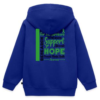 Pour les guerriers pour les survivants pour les - Sweat Premium à capuche zippé enfant bio - bleu roi - Dos - AI Model Kid Male (0cm)