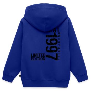 Anniversaire Mai 1997 Mai né en Mai - Sweat Premium à capuche zippé enfant bio - bleu roi - Dos - AI Model Kid Male (0cm)