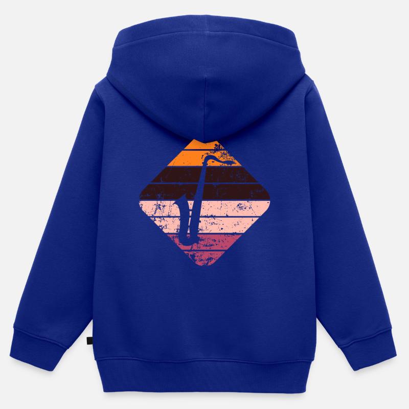 Saxophone - Sweat Premium à capuche zippé enfant bio - bleu roi