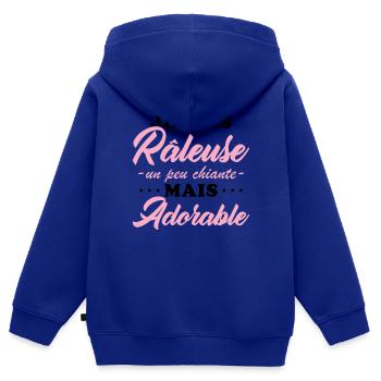 Mürrisches, aber liebenswertes personalisiertes Humorgeschenk - Kinder Premium Organic Zip Hoodie - Royalblau - Hinten - AI Model Kid Male (0cm)