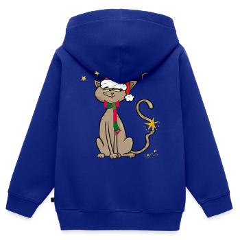Chat avec chapeau de Père Noël, Noël laid - Sweat Premium à capuche zippé enfant bio - bleu roi - Dos - AI Model Kid Male (0cm)