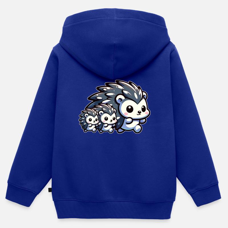 Mignon hérisson famille - Sweat Premium à capuche zippé enfant bio - bleu roi