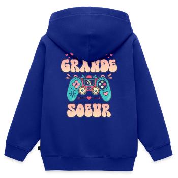 Annonce Bébé Surprise 2024 Future Grande Soeur - Sweat Premium à capuche zippé enfant bio - bleu roi - Dos - AI Model Kid Male (0cm)