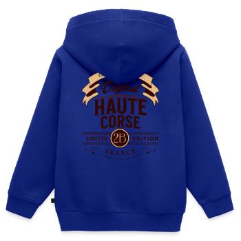 Haute-Corse Département France - Sweat Premium à capuche zippé enfant bio - bleu roi - Dos - AI Model Kid Male (0cm)